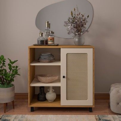 Aparador Charlotte 1 Porta Carvalho/Off White - Artely Móveis