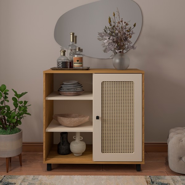 Aparador Charlotte 1 Porta Carvalho/Off White - Artely Móveis