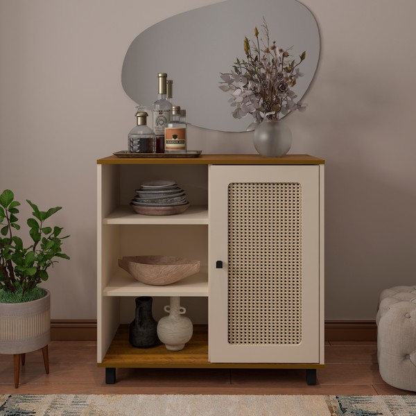 Aparador Charlotte 1 Porta Pinho/Off White - Artely Móveis