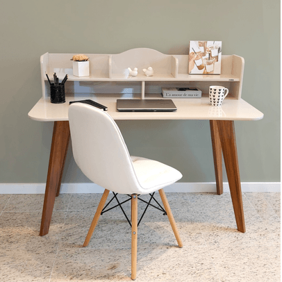 Mesa Escrivaninha Sofia Off White/Cedro - Artely Móveis