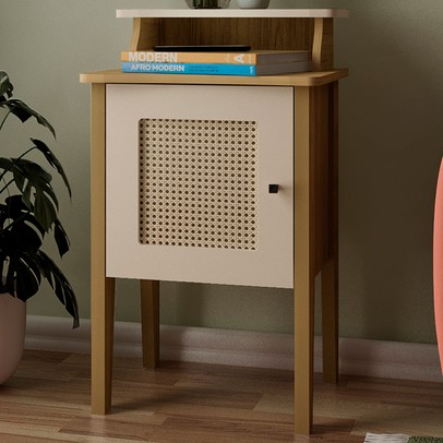 Mesa de Canto/Cabeceira Charlotte 1 Porta 100% Mdf Carvalho/Off White - Artely Móveis