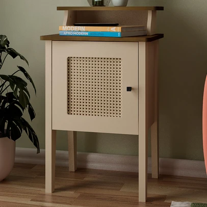 Mesa de Canto/Cabeceira Charlotte 1 Porta 100% Mdf Pinho/Off White - Artely Móveis