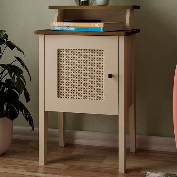 Mesa de Canto/Cabeceira Charlotte 1 Porta 100% Mdf Pinho/Off White - Artely Móveis