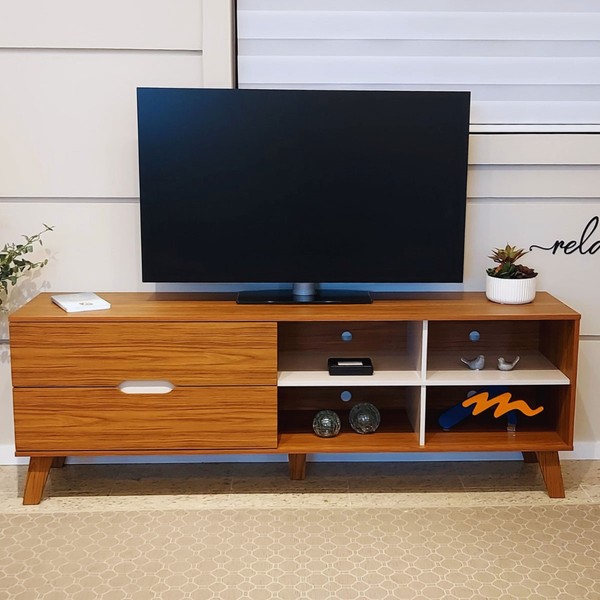 Rack para TV Até 75 Polegadas Verona 2 Gavetas Cedro/Off White - Artely Móveis