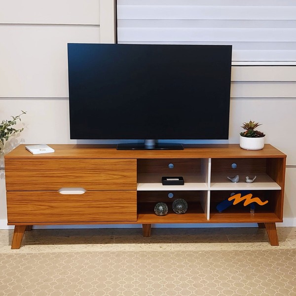 Rack para TV Até 75 Polegadas Verona 2 Gavetas Cedro/Off White - Artely Móveis