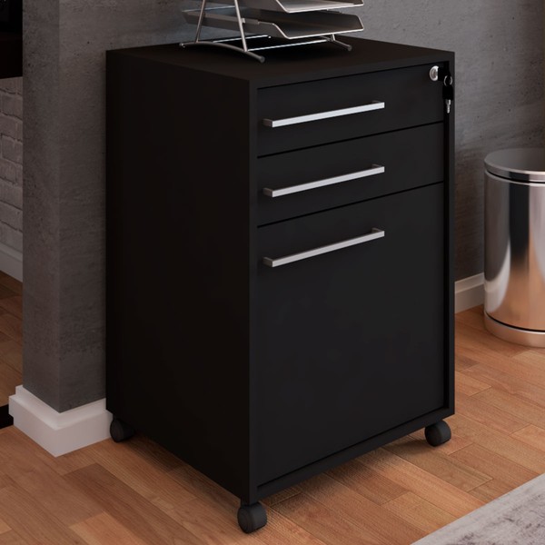 Gaveteiro Arquivo com Rodízios Sacramento 3 Gavetas com Chave Preto - Pnr Móveis