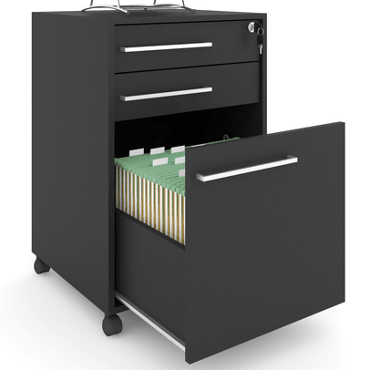 Gaveteiro Arquivo com Rodízios Sacramento 3 Gavetas com Chave Preto - Pnr Móveis