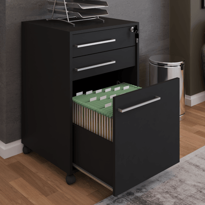 Gaveteiro Arquivo com Rodízios Sacramento 3 Gavetas com Chave Preto - Pnr Móveis