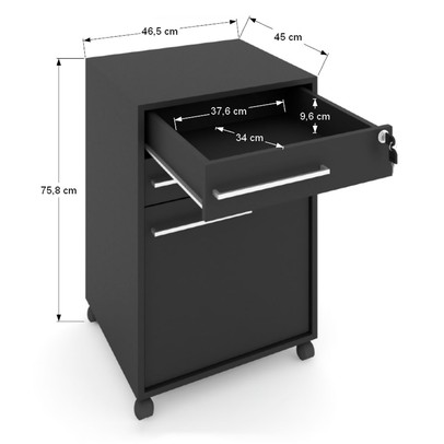 Gaveteiro Arquivo com Rodízios Sacramento 3 Gavetas com Chave Preto - Pnr Móveis