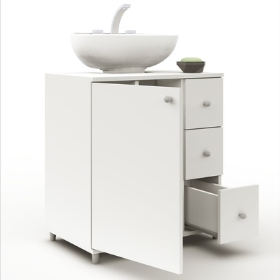 Armário de Banheiro Dover 1 Porta 3 Gavetas Branco Bp - Pnr Móveis