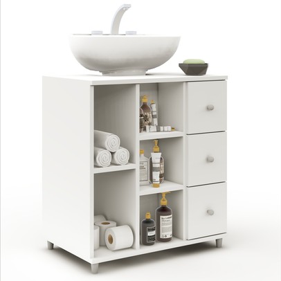 Armário de Banheiro Dover 1 Porta 3 Gavetas Branco Bp - Pnr Móveis