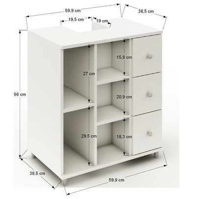 Armário de Banheiro Dover 1 Porta 3 Gavetas Branco Bp - Pnr Móveis