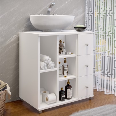 Armário de Banheiro Dover 1 Porta 3 Gavetas Branco Bp - Pnr Móveis