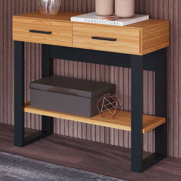 Aparador Industrial 2 Gavetas 1 Prateleira 100% Mdf Freijó/Preto Fosco - Pradel