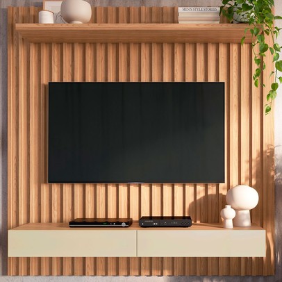 Painel para TV Até 65 Polegadas 2 Gavetas 1 Prateleira 100% Mdf Freijó/Off White Tb181 - Pradel