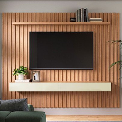 Painel para TV Até 65 Polegadas 2 Gavetas 1 Prateleira 100% Mdf Freijó/Off White Tb182 - Pradel