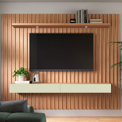 Painel para TV Até 65 Polegadas 2 Gavetas 1 Prateleira com Led Freijó/Off White Tb182l - Pradel