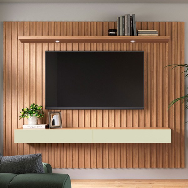 Painel para TV Até 65 Polegadas 2 Gavetas 1 Prateleira com Led Freijó/Off White Tb182l - Pradel
