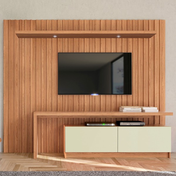 Estante para TV Até 65 Polegadas 2 Portas 1 Prateleira com Led Freijó/Off White Tb183l - Pradel