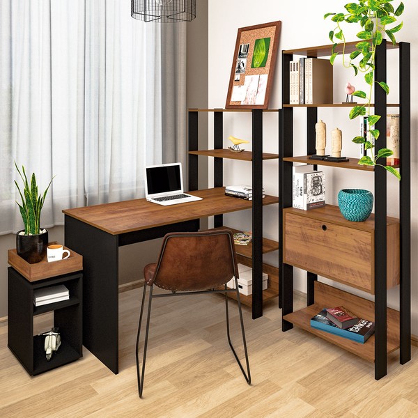 Escritório Completo Match 1 Porta Pinho/Preto - Artely Móveis