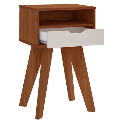 Mesa de Canto/Cabeceira Vip com Nicho 1 Gaveta Cedro/Off White - Artely