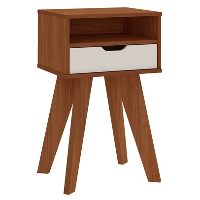 Mesa de Canto/Cabeceira Vip com Nicho 1 Gaveta Cedro/Off White - Artely