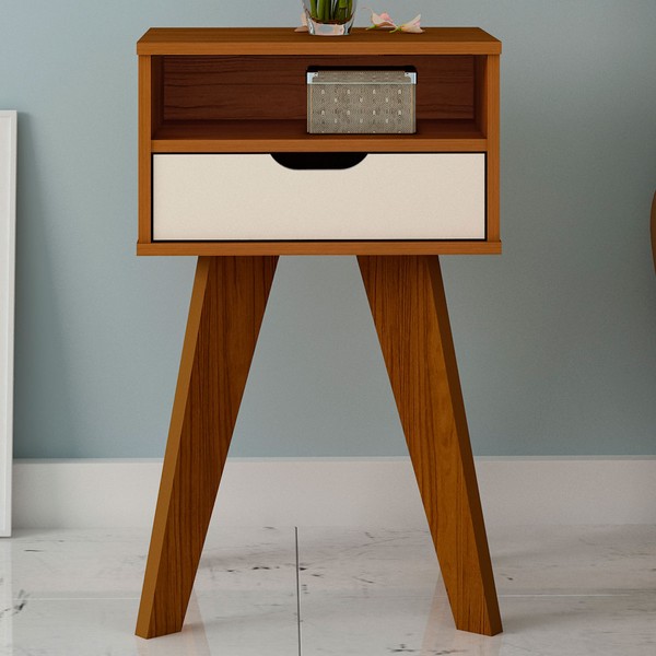Mesa de Canto/Cabeceira Vip com Nicho 1 Gaveta Cedro/Off White - Artely
