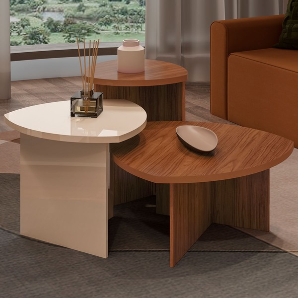 Mesa de Centro Delta Cedro/Off White - Artely Móveis