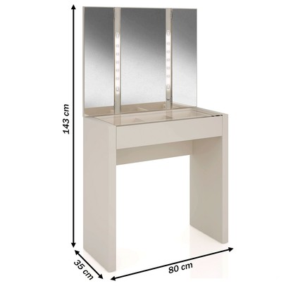 Penteadeira Reta 1 Gaveta com Led Off White Tw130l - Dalla Costa