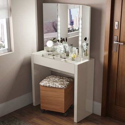 Penteadeira Reta 1 Gaveta com Led Off White Tw130l - Dalla Costa