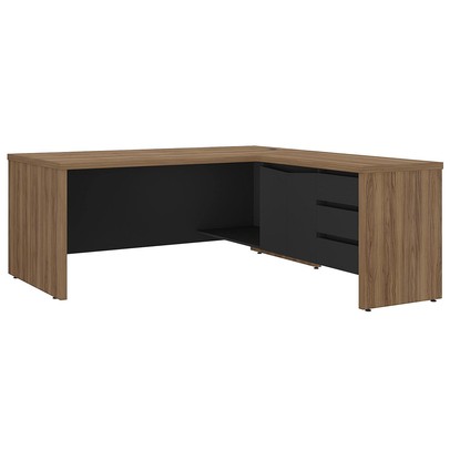 Mesa Tamburato Chefia 2 Portas 3 Gavetas Nogal/Preto - Artany Móveis