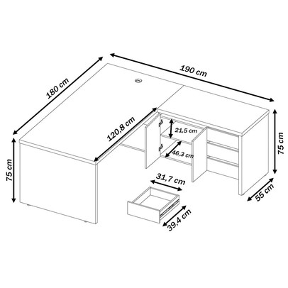 Mesa Tamburato Chefia 2 Portas 3 Gavetas Nogal/Preto - Artany Móveis
