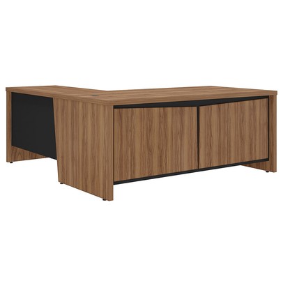 Mesa Tamburato Chefia 2 Portas 3 Gavetas Nogal/Preto - Artany Móveis