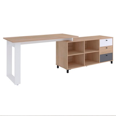 Mesa Escrivaninha Next 3 Gavetas Carvalho/Branco/Grafito - Artany Móveis