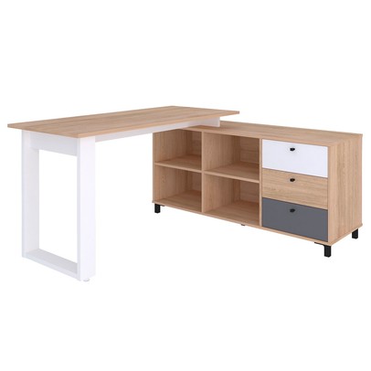 Mesa Escrivaninha Next 3 Gavetas Carvalho/Branco/Grafito - Artany Móveis