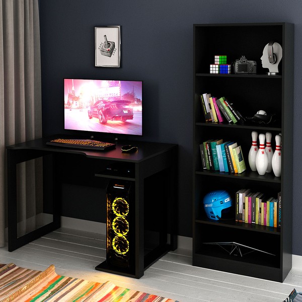 Quarto Gamer 4 Prateleiras Preto  - Pnr Móveis