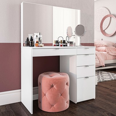 Penteadeira Linden 5 Gavetas com Espelho Branco - Politorno