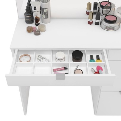 Penteadeira Linden 5 Gavetas com Espelho Branco - Politorno