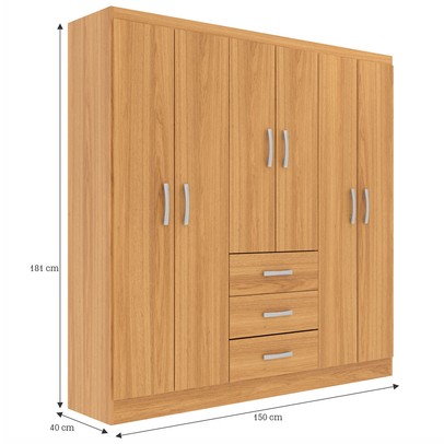 Guarda-Roupa Solteiro Sevilha 6 Portas 3 Gavetas Cinnamomo - Evidencia Móveis