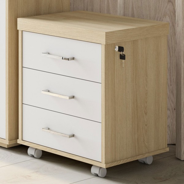 Gaveteiro Tamburato 3 Gavetas Carvalho/Branco - Artany Móveis