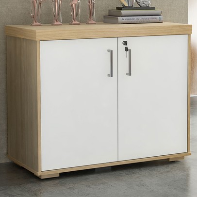 Armário para Escritório Tamburato 90 Cm 2 Portas Carvalho/Branco - Artany Móveis