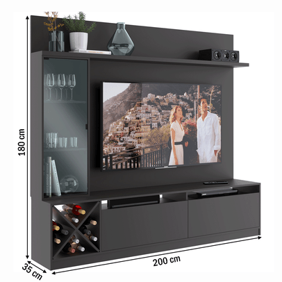 Estante para TV Até 60 Polegadas 3 Portas Grafite - Pnr Móveis