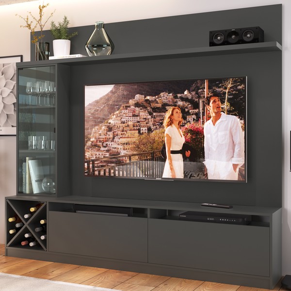 Estante para TV Até 60 Polegadas 3 Portas Grafite - Pnr Móveis