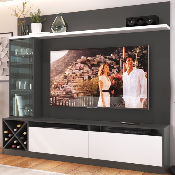 Estante para TV Até 60 Polegadas 3 Portas Grafite/Branco - Pnr Móveis