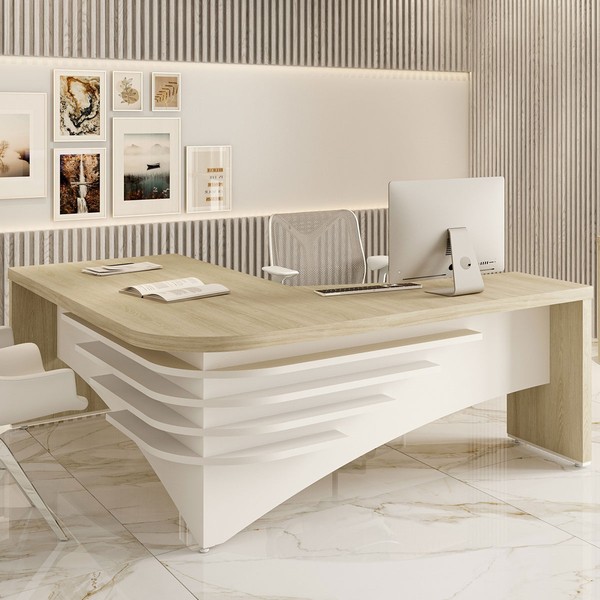 Mesa Tamburato Diretor Ii Le Carvalho/Branco - Artany Móveis