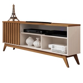Rack para TV Até 55 Polegadas Malbec Wood Retrô 1 Porta 1 Prataleira Off White/Freijó - Giga Móveis