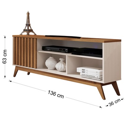 Rack para TV Até 55 Polegadas Malbec Wood Retrô 1 Porta 1 Prataleira Off White/Freijó - Giga Móveis