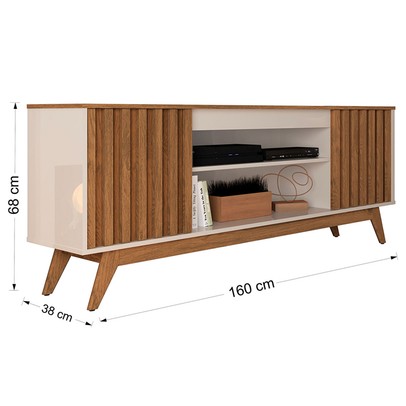 Rack para TV Até 60 Polegadas Malibu Wood Retrô 2 Portas 1 Prateleira Off White/Freijó - Giga Móveis