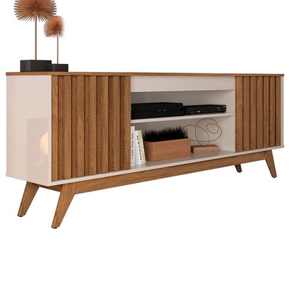 Rack para TV Até 60 Polegadas Malibu Wood Retrô 2 Portas 1 Prateleira Off White/Freijó - Giga Móveis