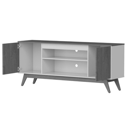 Rack para TV Até 60 Polegadas Malibu Wood Retrô 2 Portas 1 Prateleira Off White/Freijó - Giga Móveis